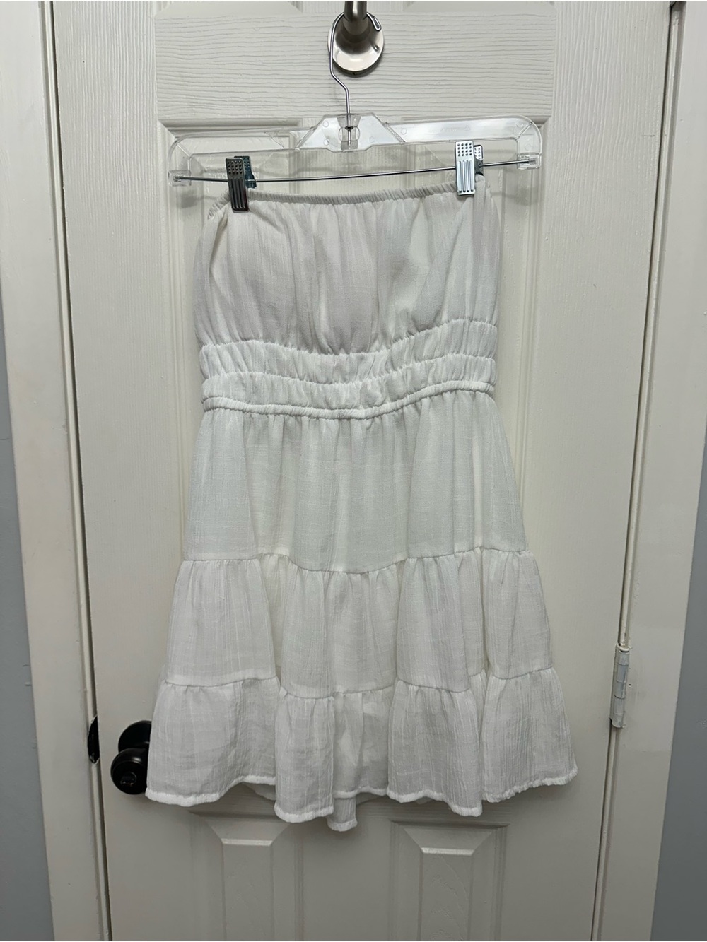 indulge White Strapless Ruffled Boho Dress